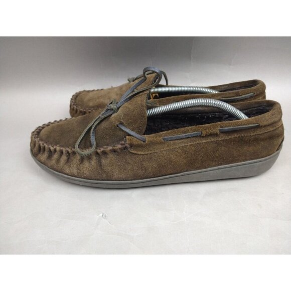 Minnetonka Men's Size 11 Brown Pile Lined Hardsole Moccasin Slippers 41322 Warm - Picture 3 of 12